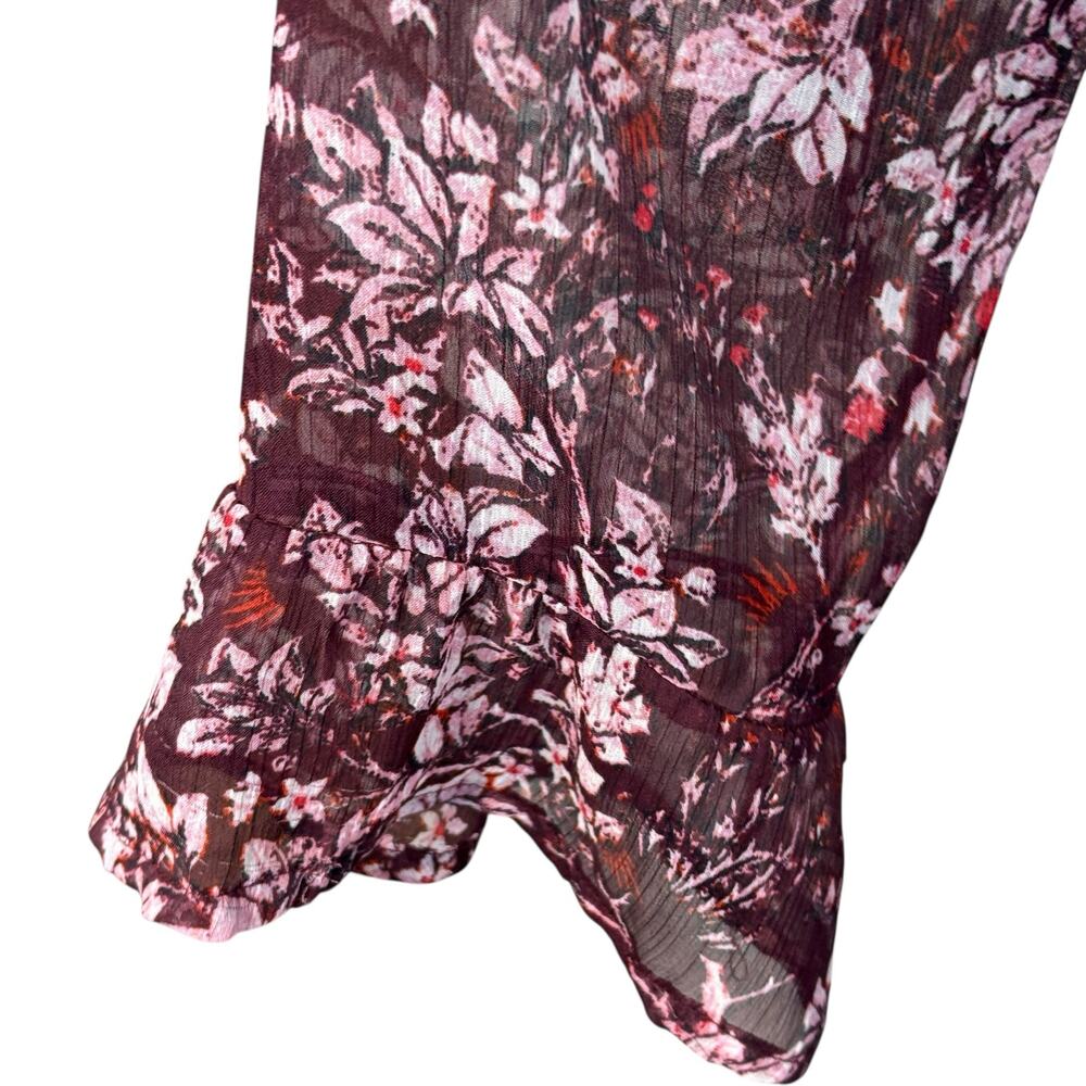 Lucky Brand Large Top Floral Semi-Sheer Keyhole Ruffled Tiers Long Bell Sleeves - Picture 4 of 11